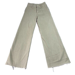 Miou Muse Jeans Women's Size Small Cream Wide Leg High Rise Stretch Raw Hem